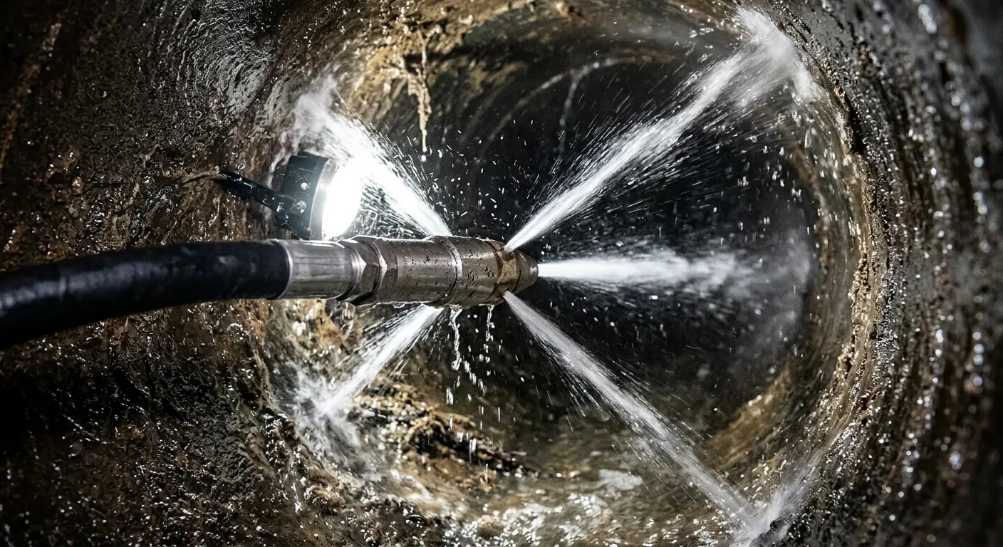 High-pressure hydro jetting nozzle cleaning sewer pipe for Sewer Cleanout in Kapaa